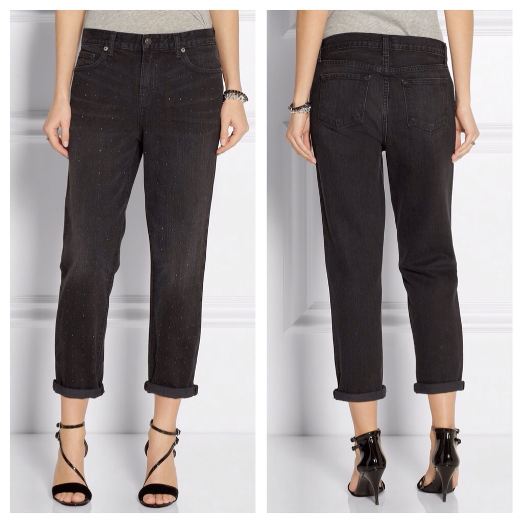J Brand Ace Studded Cropped Boyfriend Jeans In Jasper Black